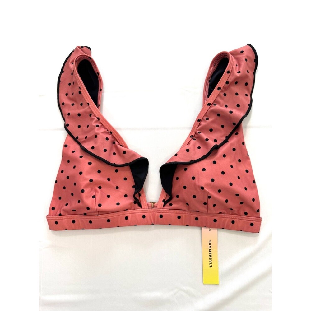 summersalt Polka Dot Ruffle Plunge Bikini Top NWT